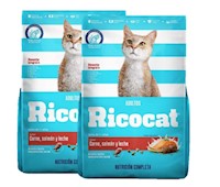 Pack x 2 Comida para Gatos RICOCAT Carne, Salmón y Leche Bolsa 9 kg